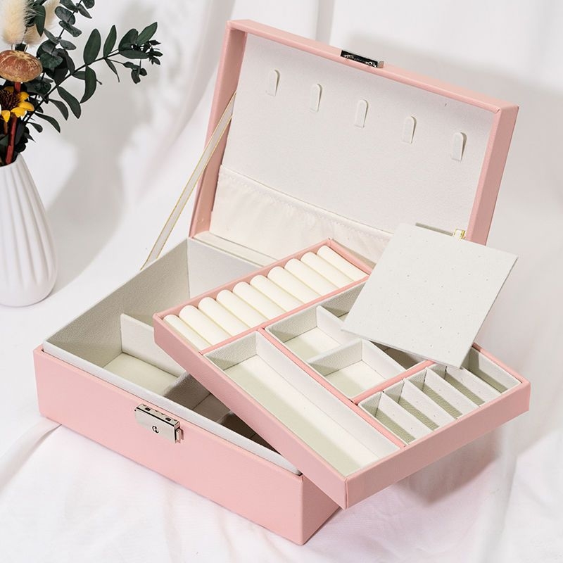 Nagy kapacitású ékszerdoboz, kétszintes zárható, porálló, papíralapanyag