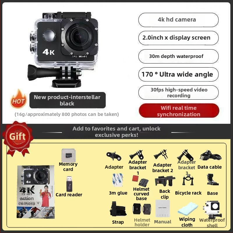 Moto kiivri kaamera duaalne stabiliseerimine, 4K salvestus, 360° panoraam, 1,5" LCD, 10x optiline zoom