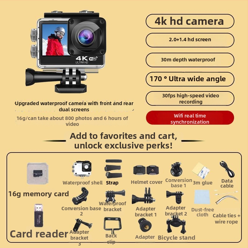 Moto kiivri kaamera duaalne stabiliseerimine, 4K salvestus, 360° panoraam, 1,5" LCD, 10x optiline zoom