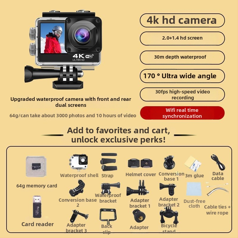 Moto kiivri kaamera duaalne stabiliseerimine, 4K salvestus, 360° panoraam, 1,5" LCD, 10x optiline zoom