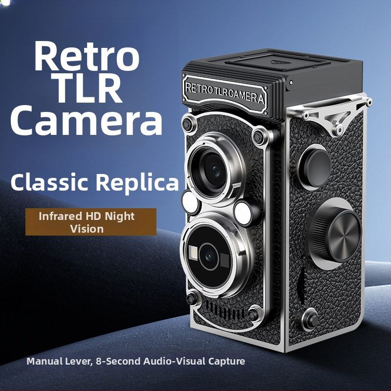 Cameră vintage cu manivelă, obiectiv dual CCD, 10MP, senzor 1/1.4 inch, ecran LCD 1.54 inch, USB 3.0, operare complet manuală