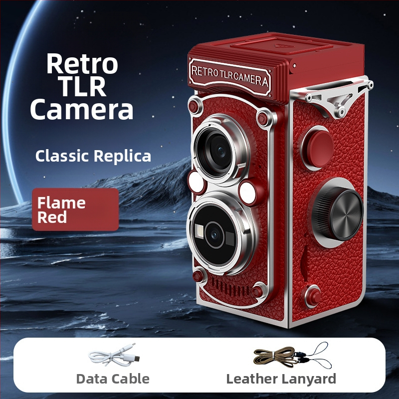 Cameră vintage cu manivelă, obiectiv dual CCD, 10MP, senzor 1/1.4 inch, ecran LCD 1.54 inch, USB 3.0, operare complet manuală