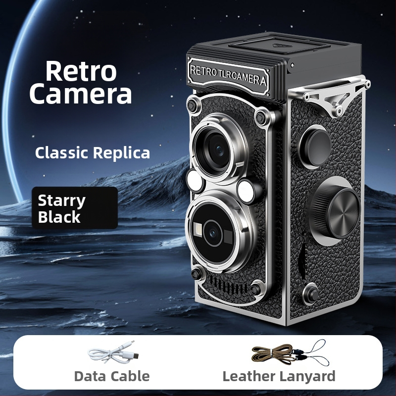 Cameră vintage cu manivelă, obiectiv dual CCD, 10MP, senzor 1/1.4 inch, ecran LCD 1.54 inch, USB 3.0, operare complet manuală