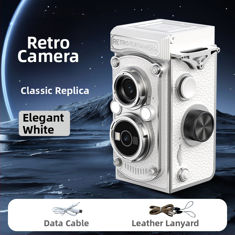 Cameră vintage cu manivelă, obiectiv dual CCD, 10MP, senzor 1/1.4 inch, ecran LCD 1.54 inch, USB 3.0, operare complet manuală