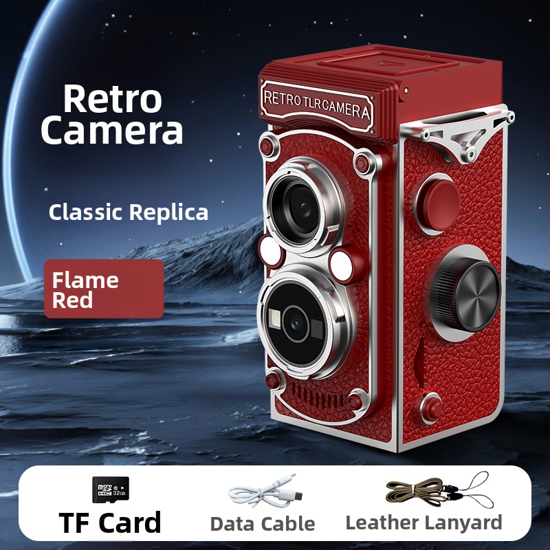 Cameră vintage cu manivelă, obiectiv dual CCD, 10MP, senzor 1/1.4 inch, ecran LCD 1.54 inch, USB 3.0, operare complet manuală