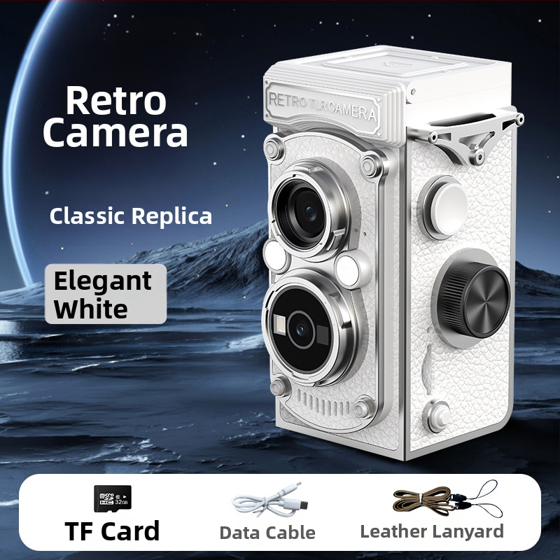 Cameră vintage cu manivelă, obiectiv dual CCD, 10MP, senzor 1/1.4 inch, ecran LCD 1.54 inch, USB 3.0, operare complet manuală