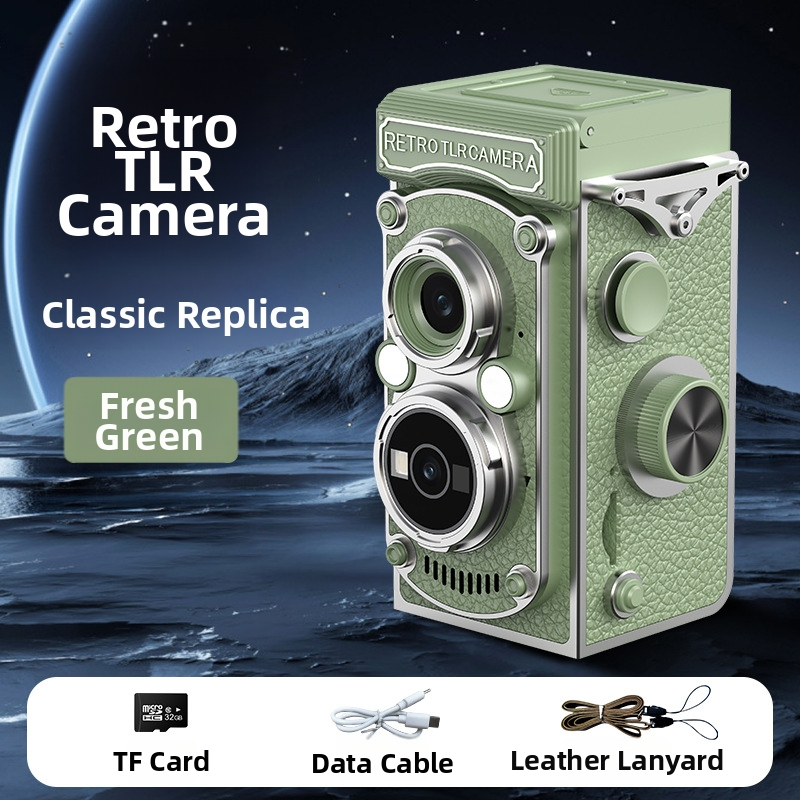 Cameră vintage cu manivelă, obiectiv dual CCD, 10MP, senzor 1/1.4 inch, ecran LCD 1.54 inch, USB 3.0, operare complet manuală