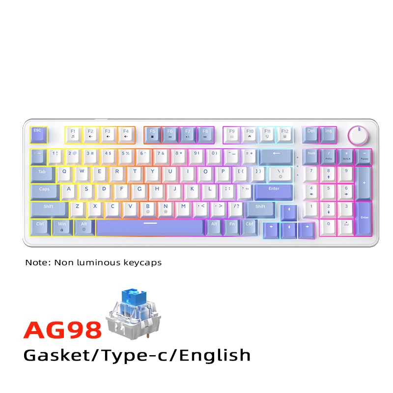 Mechanická klávesnica s gasket-montážou, RGB podsvietenie, 88–98 kláves, USB káblové pripojenie, hot-swappable