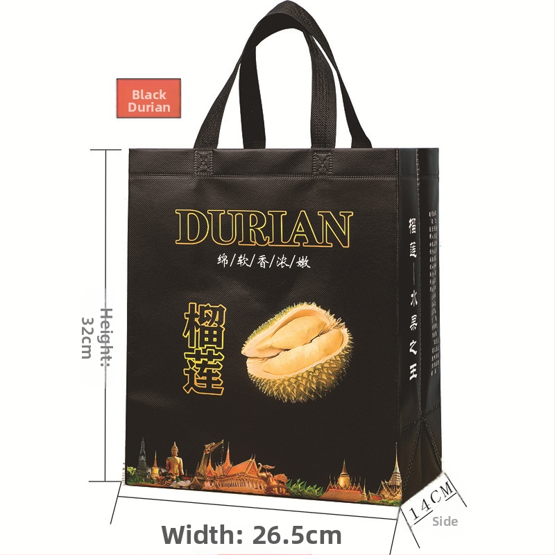 Duriana neaizplūsto soma no netveidā materiāla augļu veikalā iepakojumam – laminēta druka, logotipa druka, apakša un sāni, noliktavā / pielāgojama
