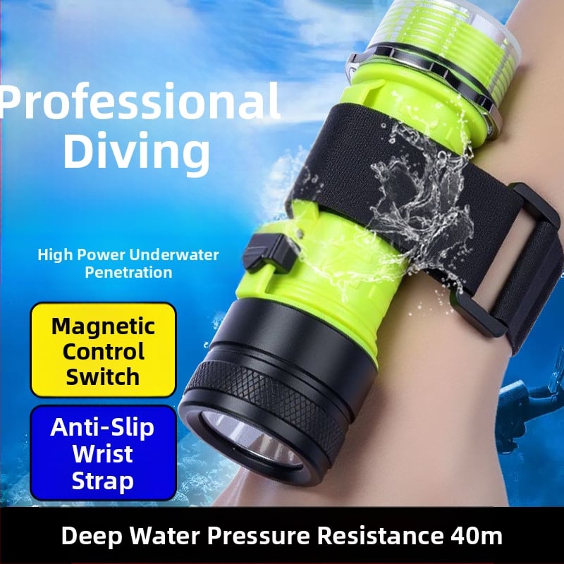 Дайвинг фенерче за подводно осветление, водоустойчиво, презареждащо се, пластмасов корпус, силна светлина, за морски риболов