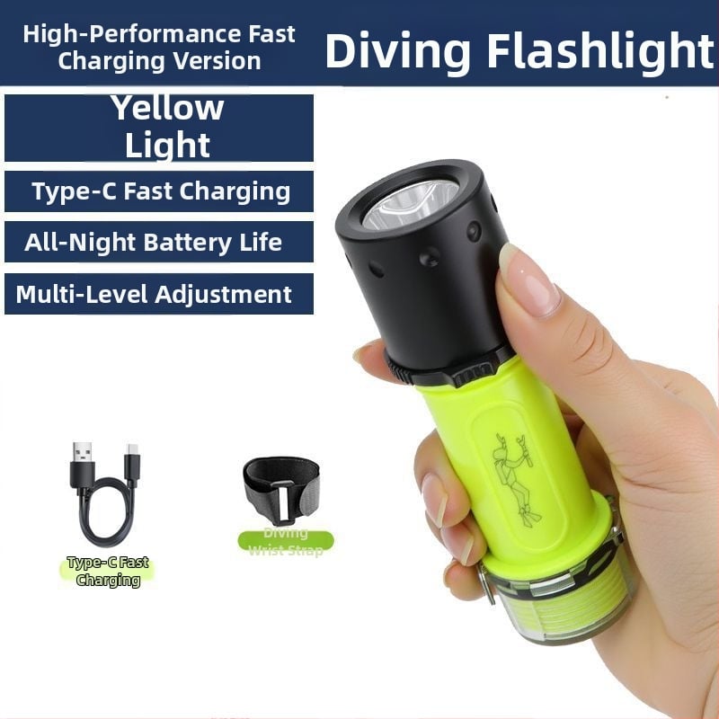 Дайвинг фенерче за подводно осветление, водоустойчиво, презареждащо се, пластмасов корпус, силна светлина, за морски риболов