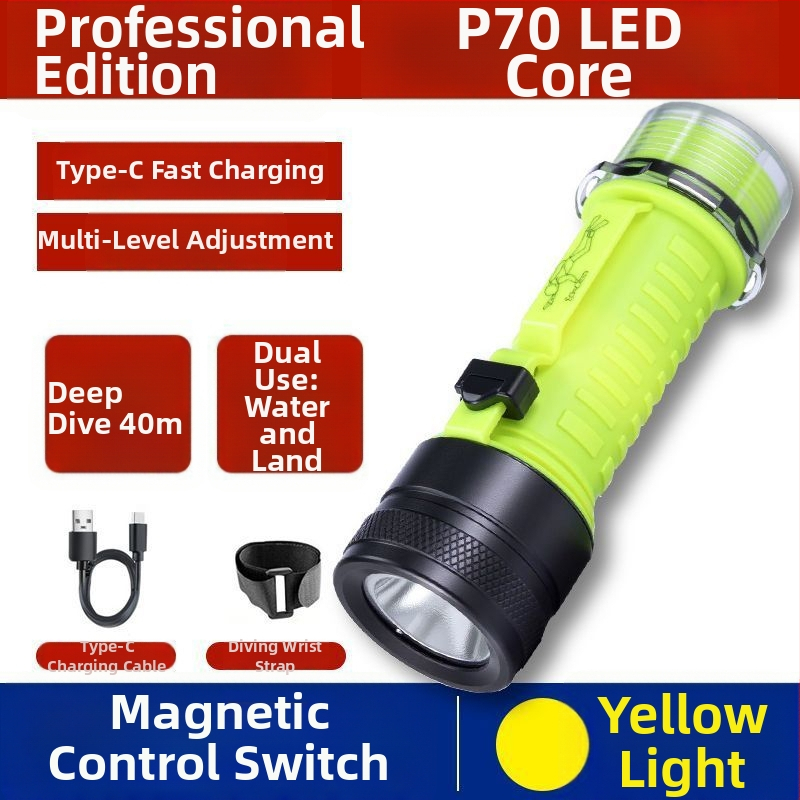 Дайвинг фенерче за подводно осветление, водоустойчиво, презареждащо се, пластмасов корпус, силна светлина, за морски риболов