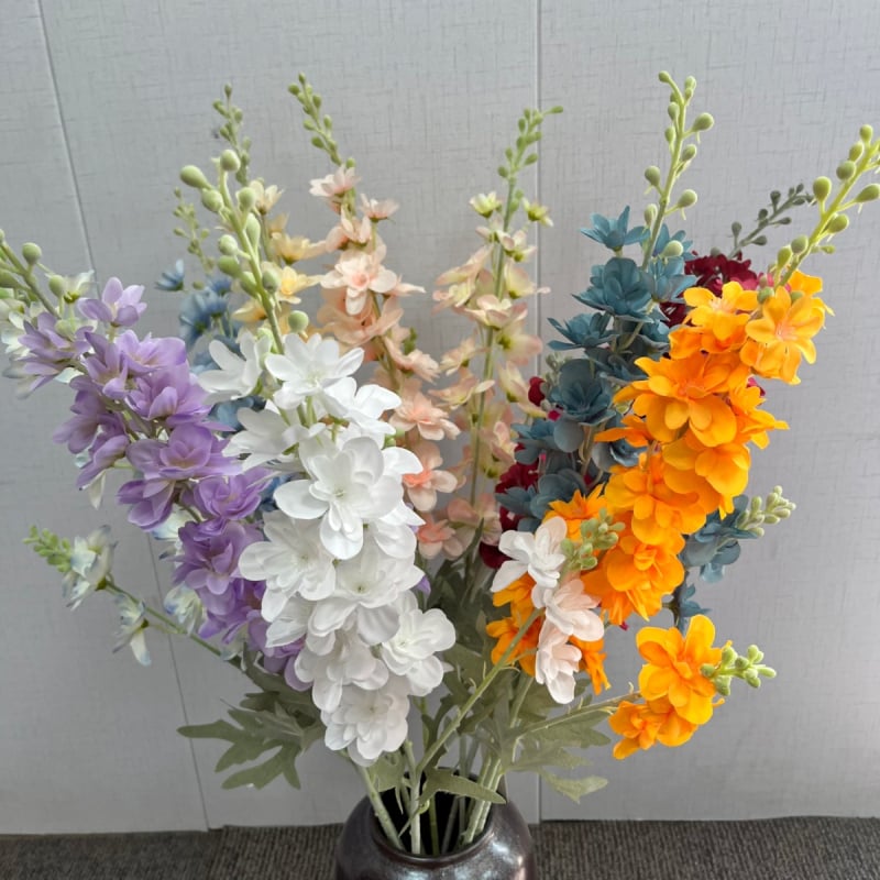 Umjetni cvijet Delphinium, flokirani svilenkasti materijal, reljefna tekstura, sorta 19037836944, pogodno za vjenčanja, rekvizite za fotografiranje i kućnu dekoraciju