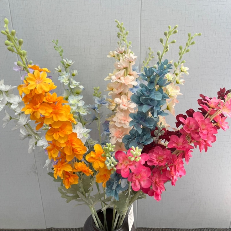 Umjetni cvijet Delphinium, flokirani svilenkasti materijal, reljefna tekstura, sorta 19037836944, pogodno za vjenčanja, rekvizite za fotografiranje i kućnu dekoraciju