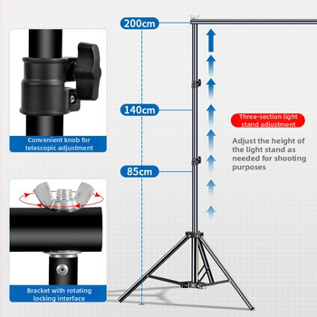 Teleskopinis fonų laikiklis fotografijoms, audiniams ir popieriniams fonams