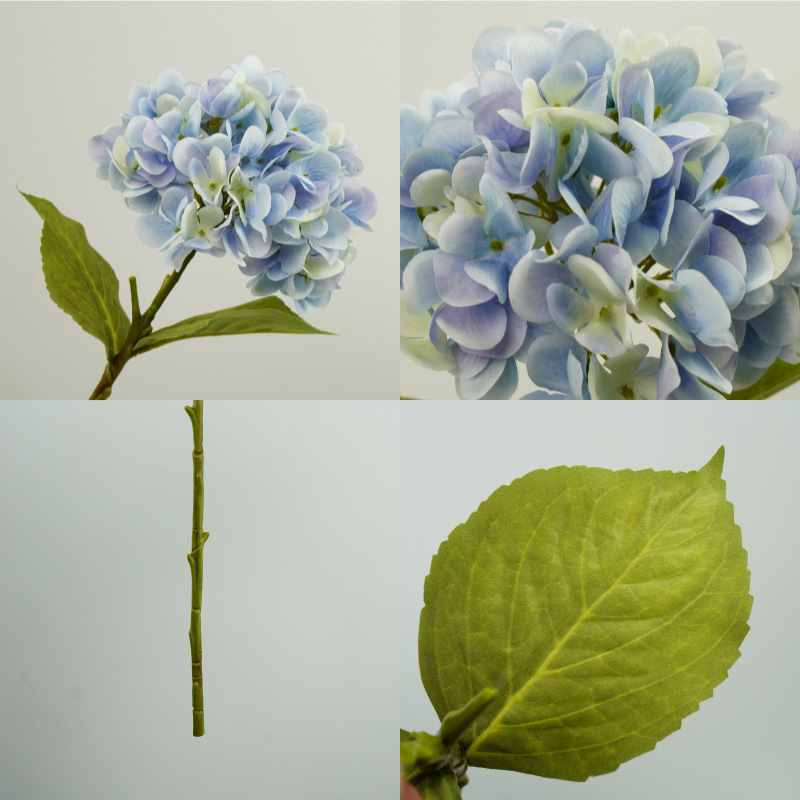 Wen xin 3D otisnuta hortenzija – umjetni cvijet za kućnu dekoraciju, jednoklona grana; materijali: plastika, žica, svila; tehnike: Silk Screen Printing, 3D Printing