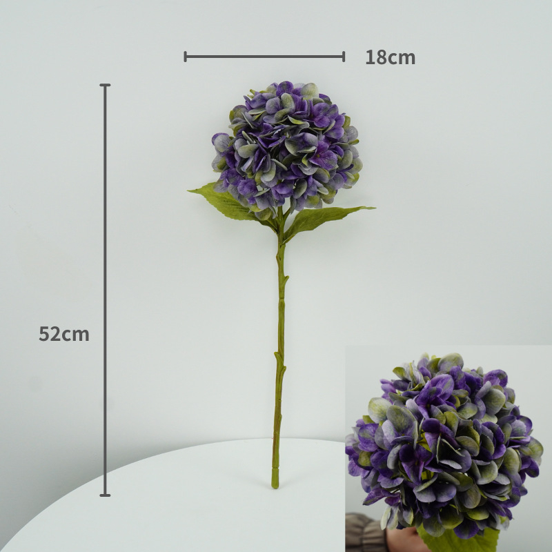 Wen xin 3D otisnuta hortenzija – umjetni cvijet za kućnu dekoraciju, jednoklona grana; materijali: plastika, žica, svila; tehnike: Silk Screen Printing, 3D Printing
