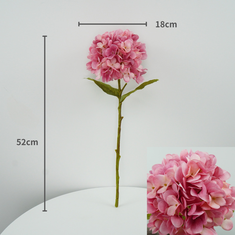 Wen xin 3D otisnuta hortenzija – umjetni cvijet za kućnu dekoraciju, jednoklona grana; materijali: plastika, žica, svila; tehnike: Silk Screen Printing, 3D Printing