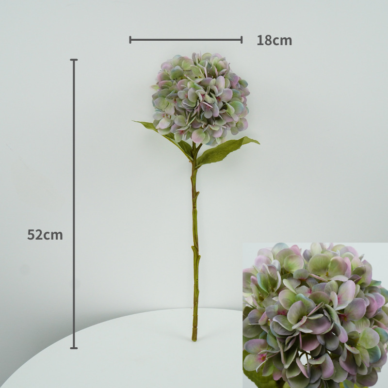 Wen xin 3D otisnuta hortenzija – umjetni cvijet za kućnu dekoraciju, jednoklona grana; materijali: plastika, žica, svila; tehnike: Silk Screen Printing, 3D Printing