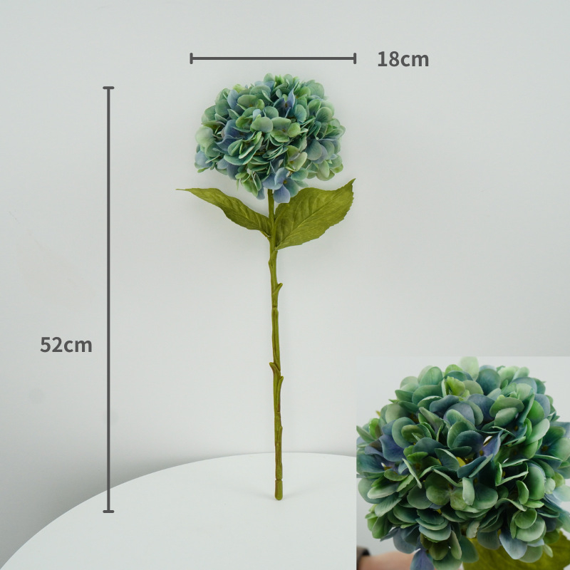 Wen xin 3D otisnuta hortenzija – umjetni cvijet za kućnu dekoraciju, jednoklona grana; materijali: plastika, žica, svila; tehnike: Silk Screen Printing, 3D Printing
