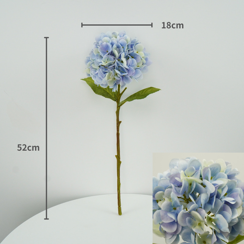 Wen xin 3D otisnuta hortenzija – umjetni cvijet za kućnu dekoraciju, jednoklona grana; materijali: plastika, žica, svila; tehnike: Silk Screen Printing, 3D Printing