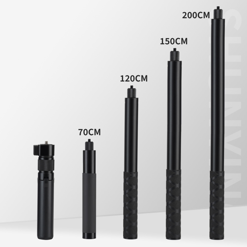 Selfie pálca forgó fogantyúval és kinyitható rúddal — alumíniumötvözet, 3 m hossz, teherbírás 2 kg, csőátmérő 2,5 cm, 5 szakasz