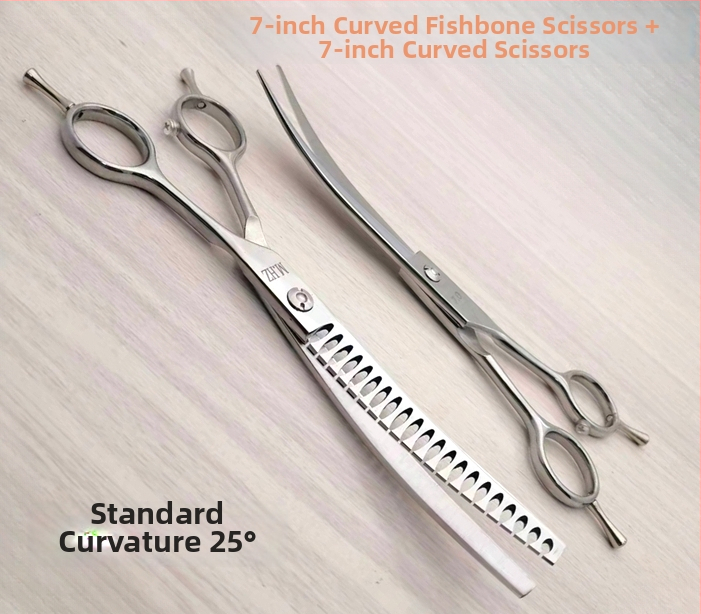 Foarfece de îngrijire a câinilor cu lame curbate pentru tunderea și modelarea blănii