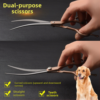 Set de foarfeci pentru îngrijirea animalelor de companie – profesional, pentru tunderea blănii câinelui, cu foarfeci curbe, foarfeci cu dinți și foarfeci drepte