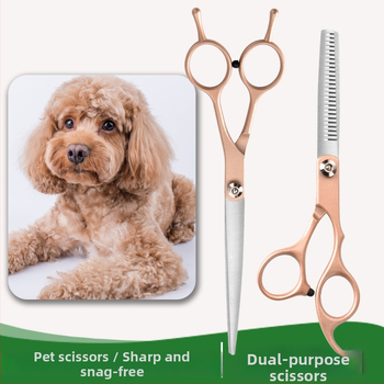 Set de foarfeci pentru îngrijirea animalelor de companie – profesional, pentru tunderea blănii câinelui, cu foarfeci curbe, foarfeci cu dinți și foarfeci drepte