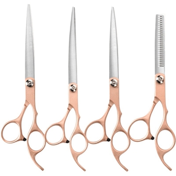 Set de foarfeci pentru îngrijirea animalelor de companie – profesional, pentru tunderea blănii câinelui, cu foarfeci curbe, foarfeci cu dinți și foarfeci drepte