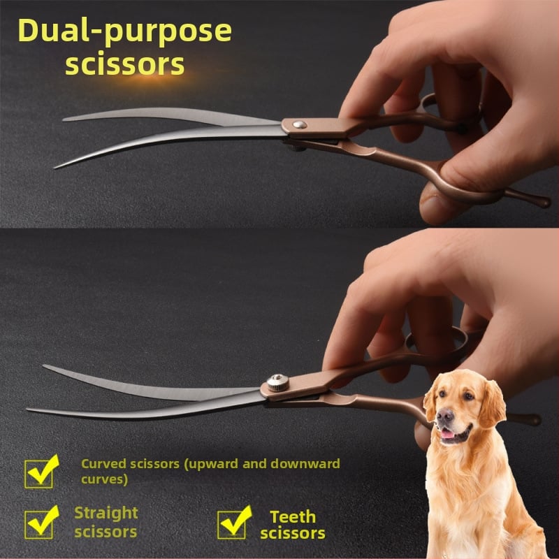 Set de foarfeci pentru îngrijirea animalelor de companie – profesional, pentru tunderea blănii câinelui, cu foarfeci curbe, foarfeci cu dinți și foarfeci drepte