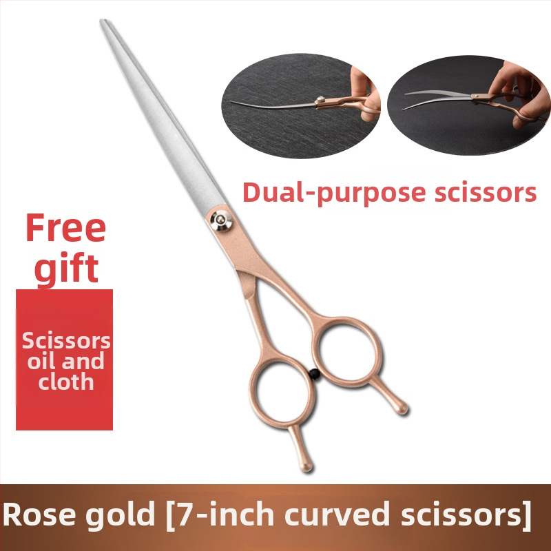 Set de foarfeci pentru îngrijirea animalelor de companie – profesional, pentru tunderea blănii câinelui, cu foarfeci curbe, foarfeci cu dinți și foarfeci drepte