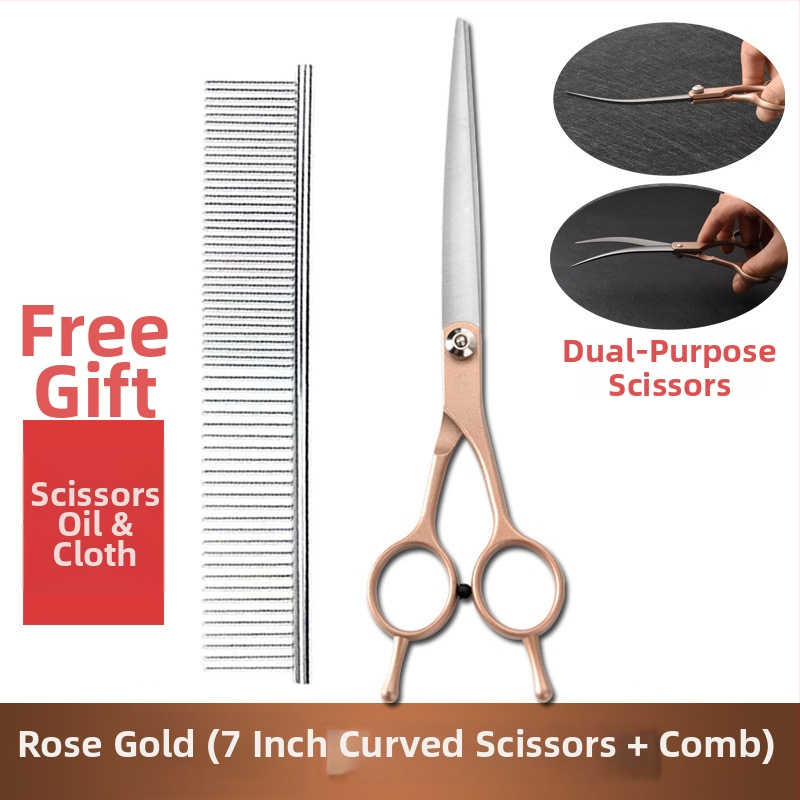 Set de foarfeci pentru îngrijirea animalelor de companie – profesional, pentru tunderea blănii câinelui, cu foarfeci curbe, foarfeci cu dinți și foarfeci drepte