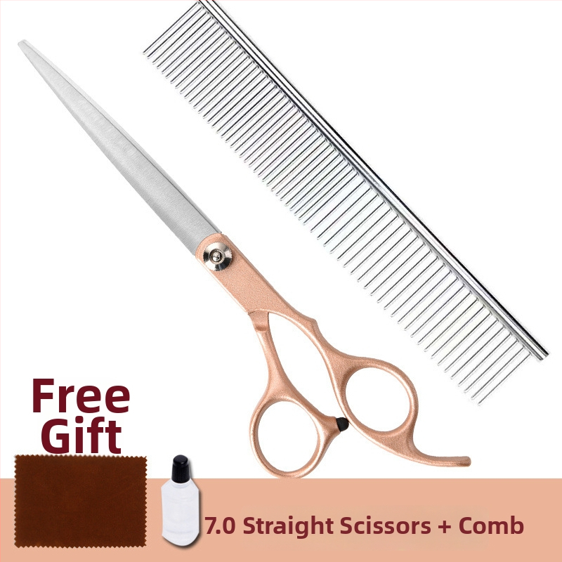 Set de foarfeci pentru îngrijirea animalelor de companie – profesional, pentru tunderea blănii câinelui, cu foarfeci curbe, foarfeci cu dinți și foarfeci drepte