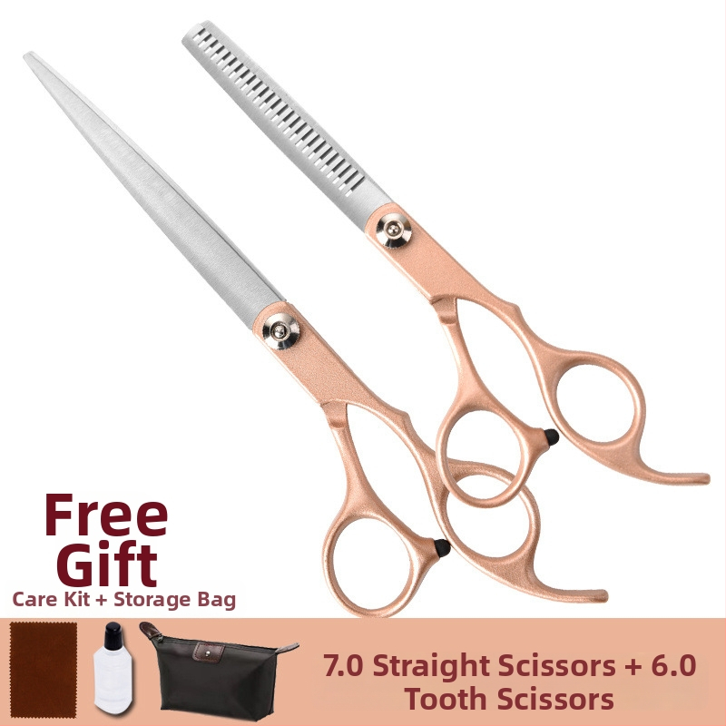 Set de foarfeci pentru îngrijirea animalelor de companie – profesional, pentru tunderea blănii câinelui, cu foarfeci curbe, foarfeci cu dinți și foarfeci drepte