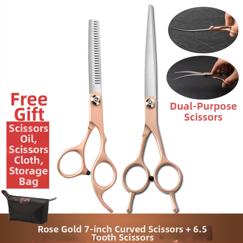 Set de foarfeci pentru îngrijirea animalelor de companie – profesional, pentru tunderea blănii câinelui, cu foarfeci curbe, foarfeci cu dinți și foarfeci drepte