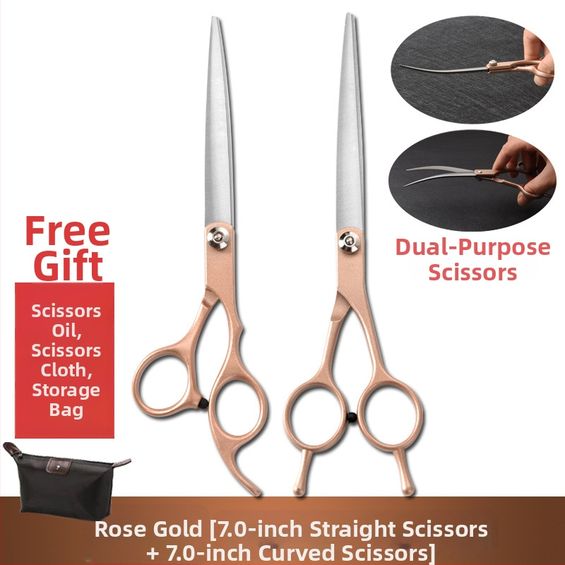 Set de foarfeci pentru îngrijirea animalelor de companie – profesional, pentru tunderea blănii câinelui, cu foarfeci curbe, foarfeci cu dinți și foarfeci drepte