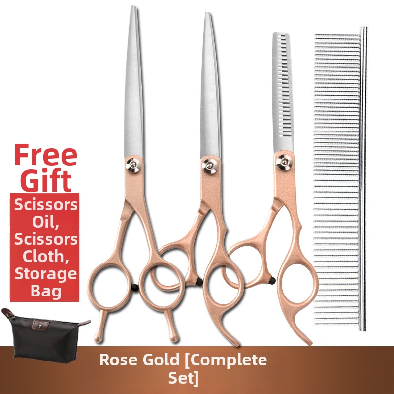 Set de foarfeci pentru îngrijirea animalelor de companie – profesional, pentru tunderea blănii câinelui, cu foarfeci curbe, foarfeci cu dinți și foarfeci drepte