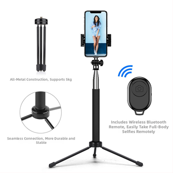 Selfie stick C8 ar Bluetooth, LED apgaismojumu un tālvadību – nerūsējošā tērauda telefona monopods