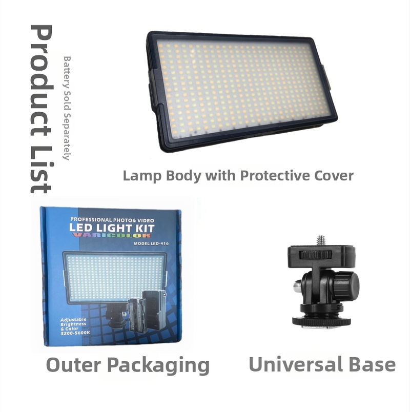 LED-416 Pārvietojams fotogrāfijas apgaismojums, krāsu temperatūra 3200–6500K, regulējams spilgtums