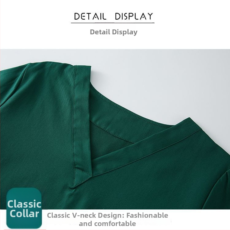 Uniszex tiszta pamut scrubruha V-nyakú, rövid ujjú, középmagas hossz, 95% pamut, hőálló, műtőtermekbe, fogorvosi klinikákra, szépségszalonokba és állatorvosi rendelőkbe