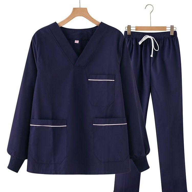 Uniszex tiszta pamut scrubruha V-nyakú, rövid ujjú, középmagas hossz, 95% pamut, hőálló, műtőtermekbe, fogorvosi klinikákra, szépségszalonokba és állatorvosi rendelőkbe