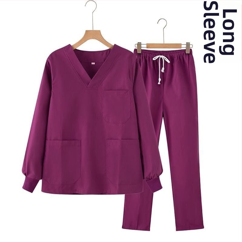 Uniszex tiszta pamut scrubruha V-nyakú, rövid ujjú, középmagas hossz, 95% pamut, hőálló, műtőtermekbe, fogorvosi klinikákra, szépségszalonokba és állatorvosi rendelőkbe