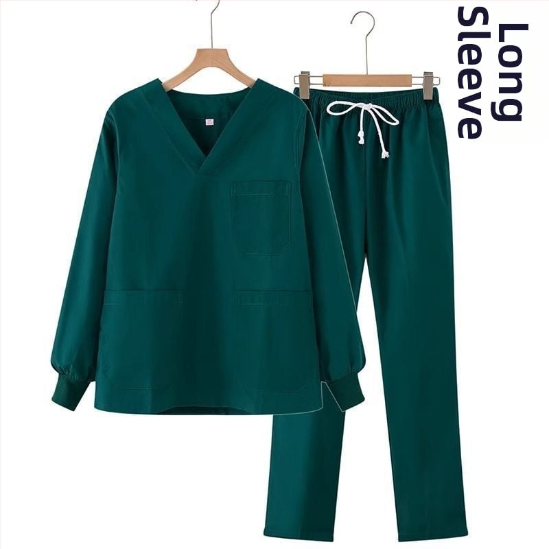 Uniszex tiszta pamut scrubruha V-nyakú, rövid ujjú, középmagas hossz, 95% pamut, hőálló, műtőtermekbe, fogorvosi klinikákra, szépségszalonokba és állatorvosi rendelőkbe