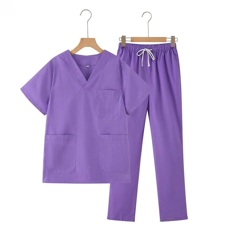 Uniszex tiszta pamut scrubruha V-nyakú, rövid ujjú, középmagas hossz, 95% pamut, hőálló, műtőtermekbe, fogorvosi klinikákra, szépségszalonokba és állatorvosi rendelőkbe