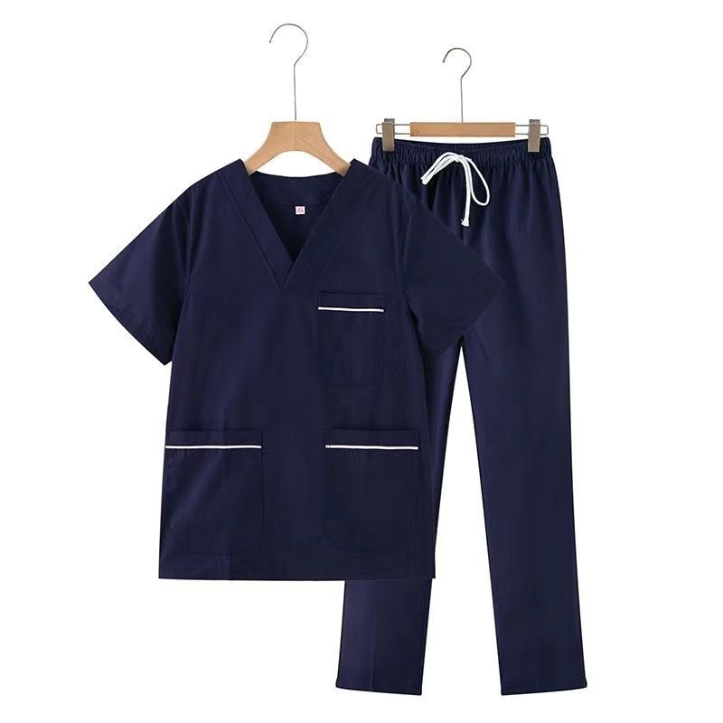 Uniszex tiszta pamut scrubruha V-nyakú, rövid ujjú, középmagas hossz, 95% pamut, hőálló, műtőtermekbe, fogorvosi klinikákra, szépségszalonokba és állatorvosi rendelőkbe