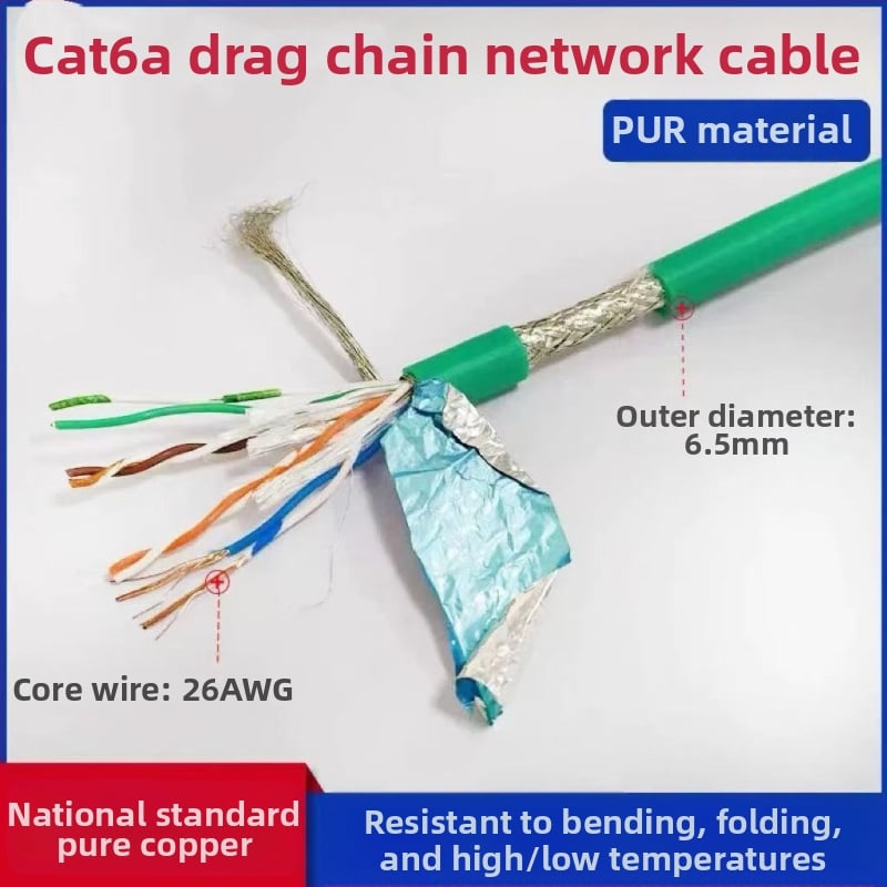 Cablu Ethernet industrial CAT5/6, flexibilitate înaltă, 8 conductori, ecranare dublă, compatibil drag-chain, aplicații servo