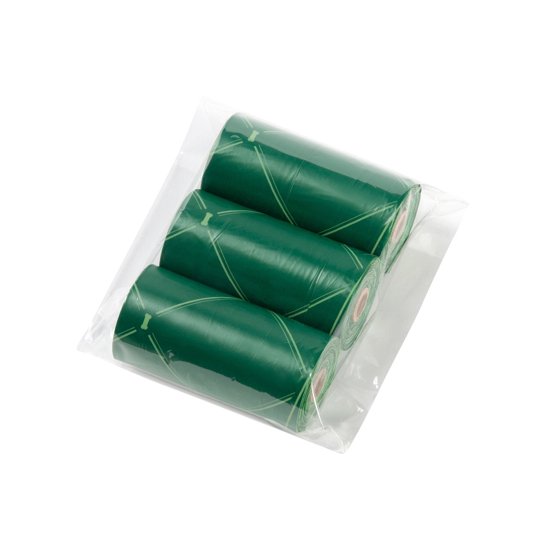 Βιοδιασπώμενες σακούλες αποβλήτων σκύλου από EPI+HDPE, επίπεδο άνοιγμα, συσκευασία OPP 6/8/12 τεμαχίων, κανονικό πάχος