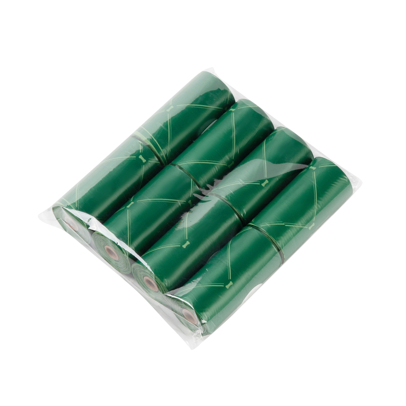 Βιοδιασπώμενες σακούλες αποβλήτων σκύλου από EPI+HDPE, επίπεδο άνοιγμα, συσκευασία OPP 6/8/12 τεμαχίων, κανονικό πάχος