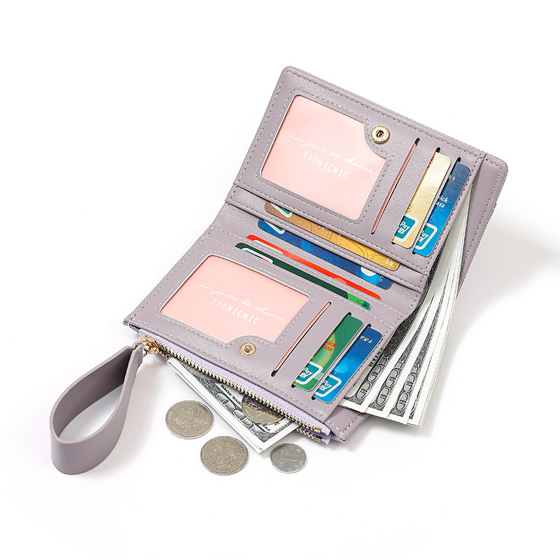Portofel pentru carduri din PU, cu fermoar și curea pentru încheietură, compartiment pentru monede cu capacitate mare, căptușeală din poliester